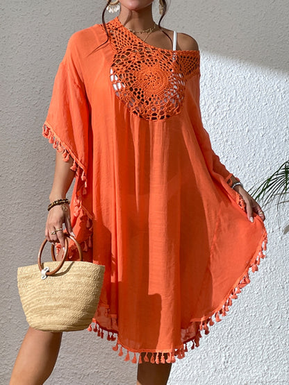 Tassel Cutout Scoop Neck Cover-Up Dress (3 Colors)