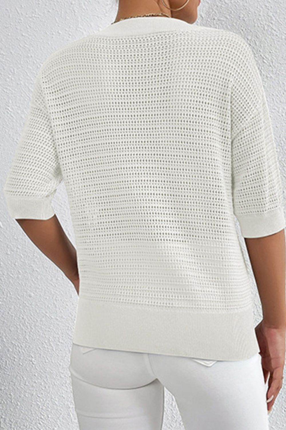 Openwork Half Button Dropped Shoulder Knit Top (4 Colors)