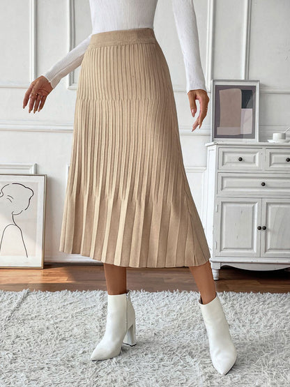 Perfee Pleated Midi Sweater Skirt