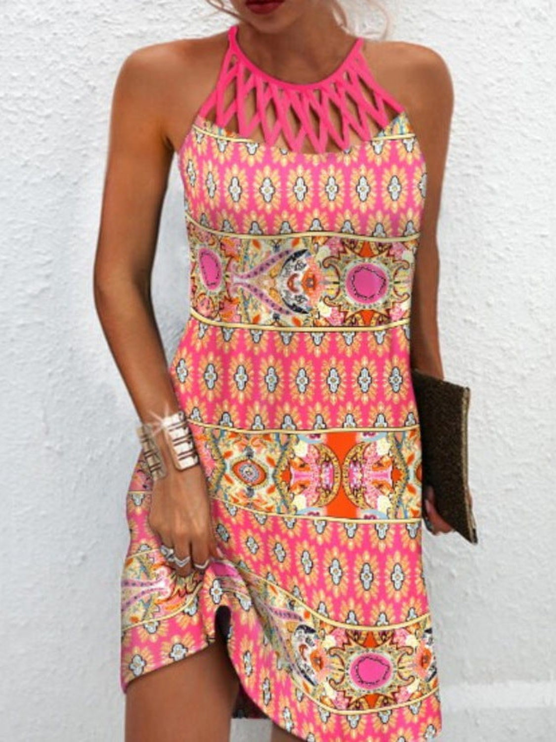 Printed Grecian Neck Mini Dress (9 Colors)