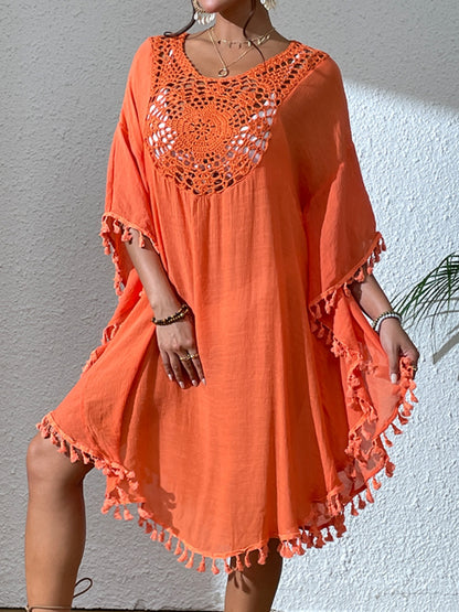 Tassel Cutout Scoop Neck Cover-Up Dress (3 Colors)