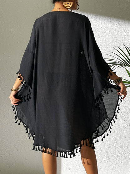 Tassel Cutout Scoop Neck Cover-Up Dress (3 Colors)