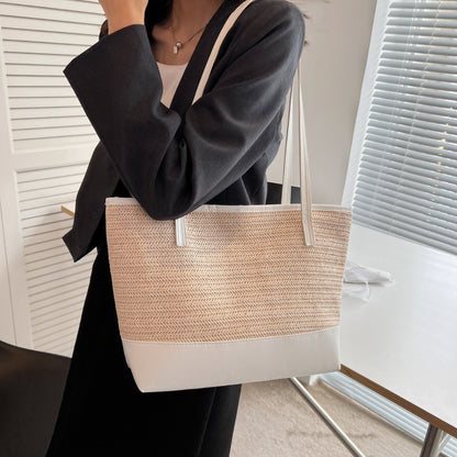 Straw Weave Leather Strap Tote Bag (2 Colors)