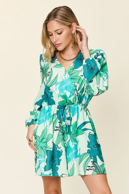 Double Take Full Size Floral Long Sleeve Romper with Pockets (2 Colors)