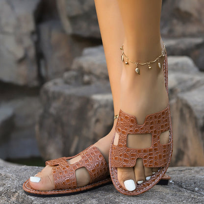 Crocodile Pattern Open-Toe PU Leather Sandals (5 Colors)