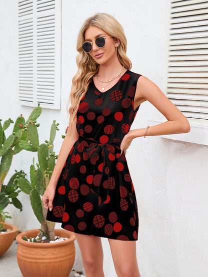 Tied Polka Dot V-Neck Dress (5 Colors)