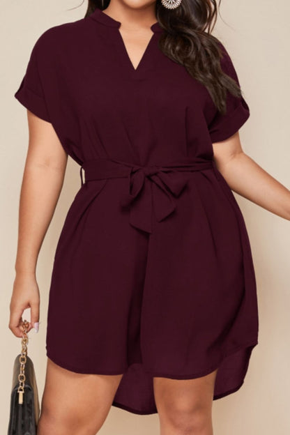 Plus Size Notched Tie Waist Mini Dress (5 Colors)