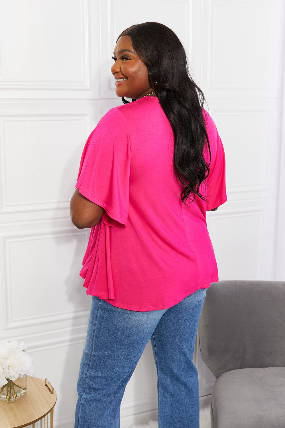 Hot Pink Full Size More Than Words Flutter Sleeve Top