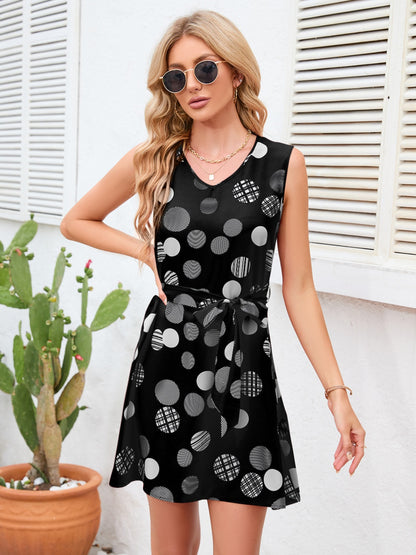 Tied Polka Dot V-Neck Dress (5 Colors)