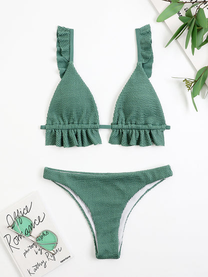 Ruffled Textured Wide Strap Two-Piece Bikini Set (7 Colors)