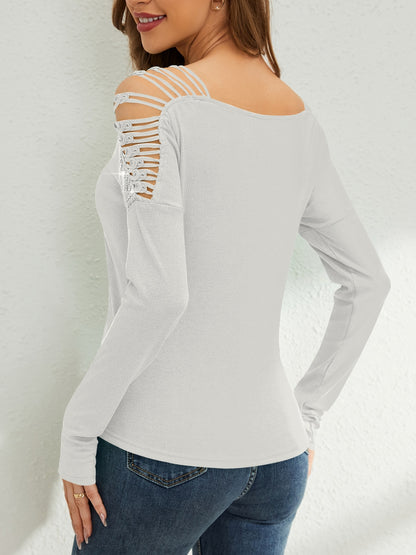 Rhinestone Cutout Long Sleeve T-Shirt