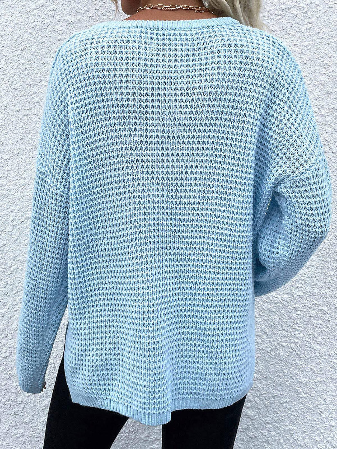 Notched Long Sleeve Sweater