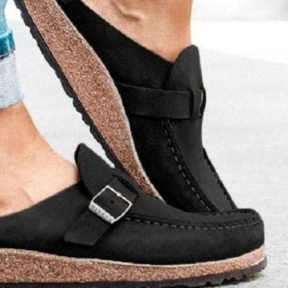 Round Toe Low Heel Buckle Sneakers (5 Colors)