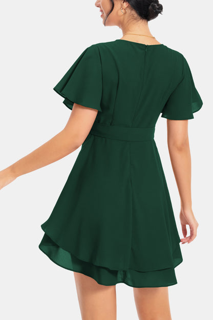 Surplice Neck Flutter Sleeve Dress (9 Colors)