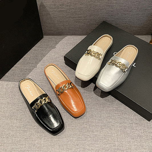 PU Leather Square Toe Flat Loafers )4 Colors)