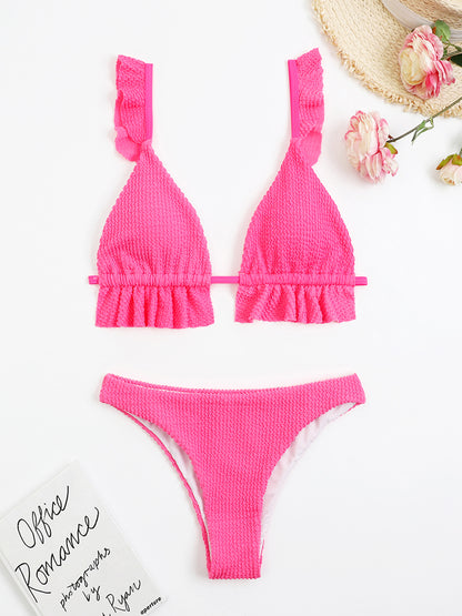 Ruffled Textured Wide Strap Two-Piece Bikini Set (7 Colors)