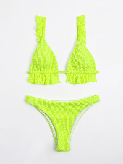 Ruffled Textured Wide Strap Two-Piece Bikini Set (7 Colors)