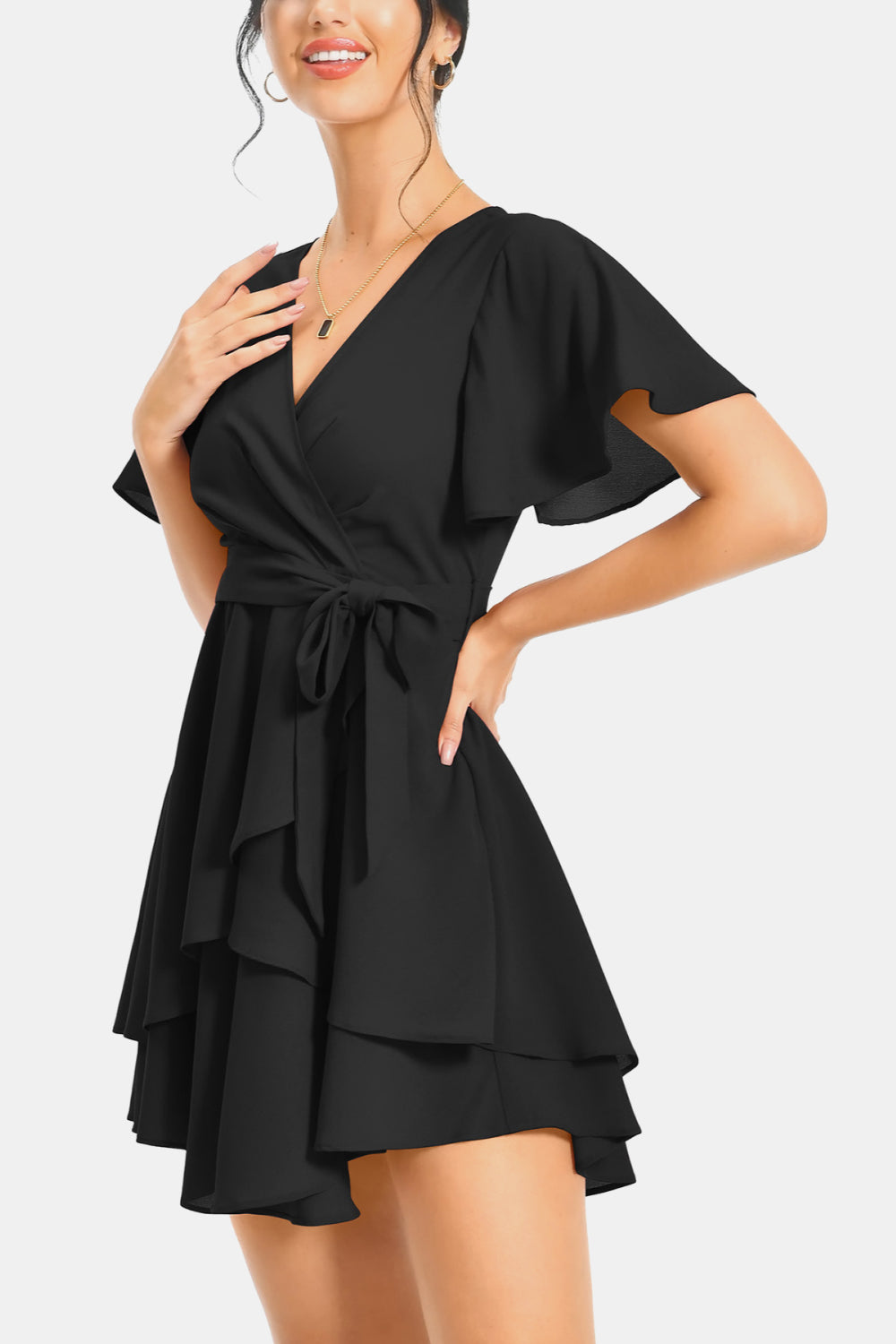 Surplice Neck Flutter Sleeve Dress (9 Colors)