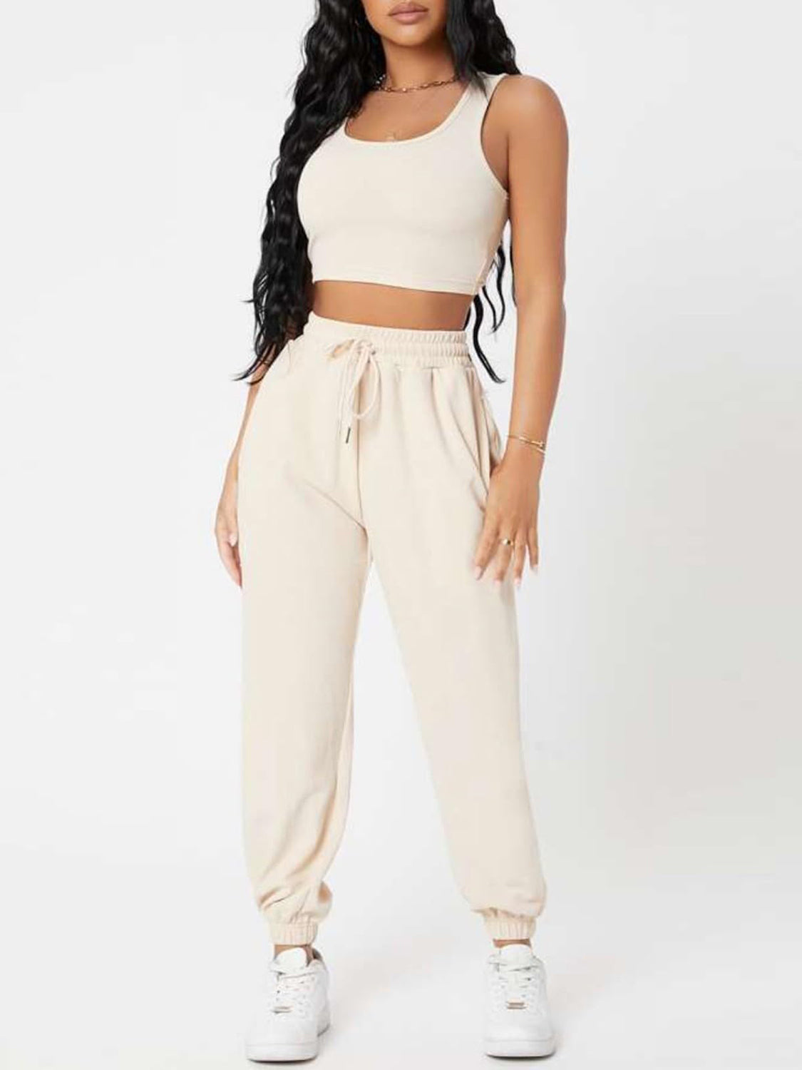 Outfit Set - Wide Strap Top and Drawstring Joggers Set (8 Colors)