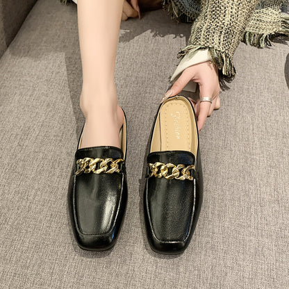 PU Leather Square Toe Flat Loafers )4 Colors)