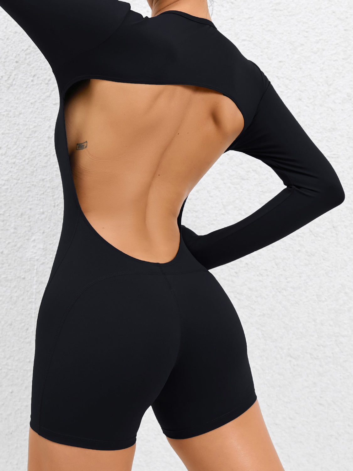 Cutout Round Neck Long Sleeve Active Romper (6 Colors)