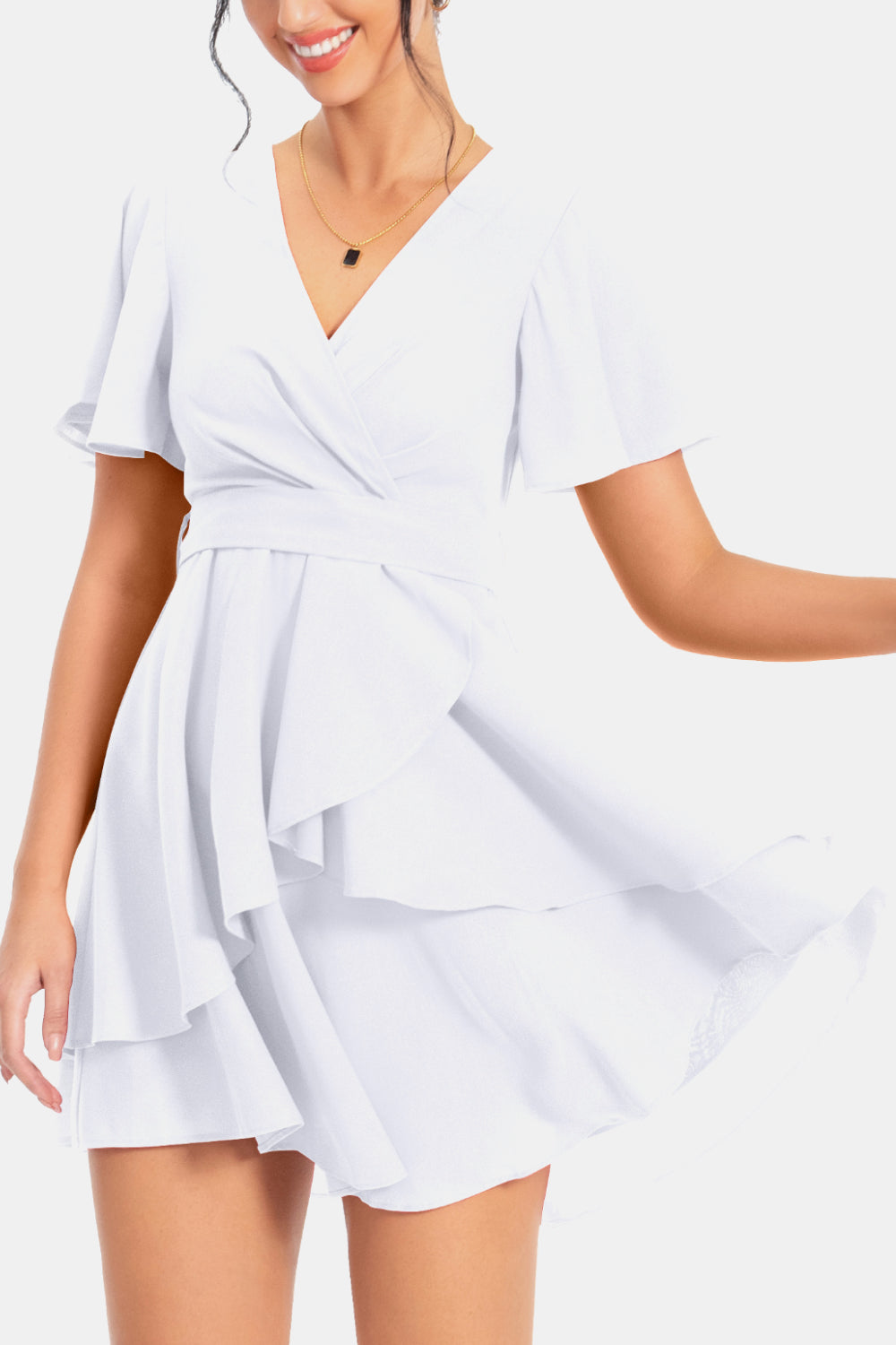 Surplice Neck Flutter Sleeve Dress (9 Colors)