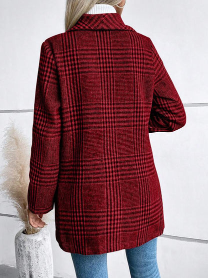 Plaid Collared Neck Long Sleeve Jacket