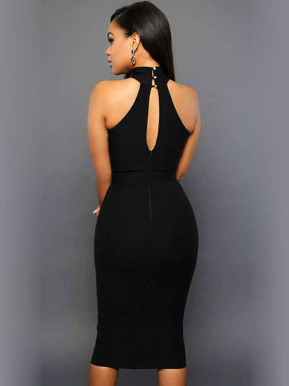 Cutout Grecian Neck Dress in Black