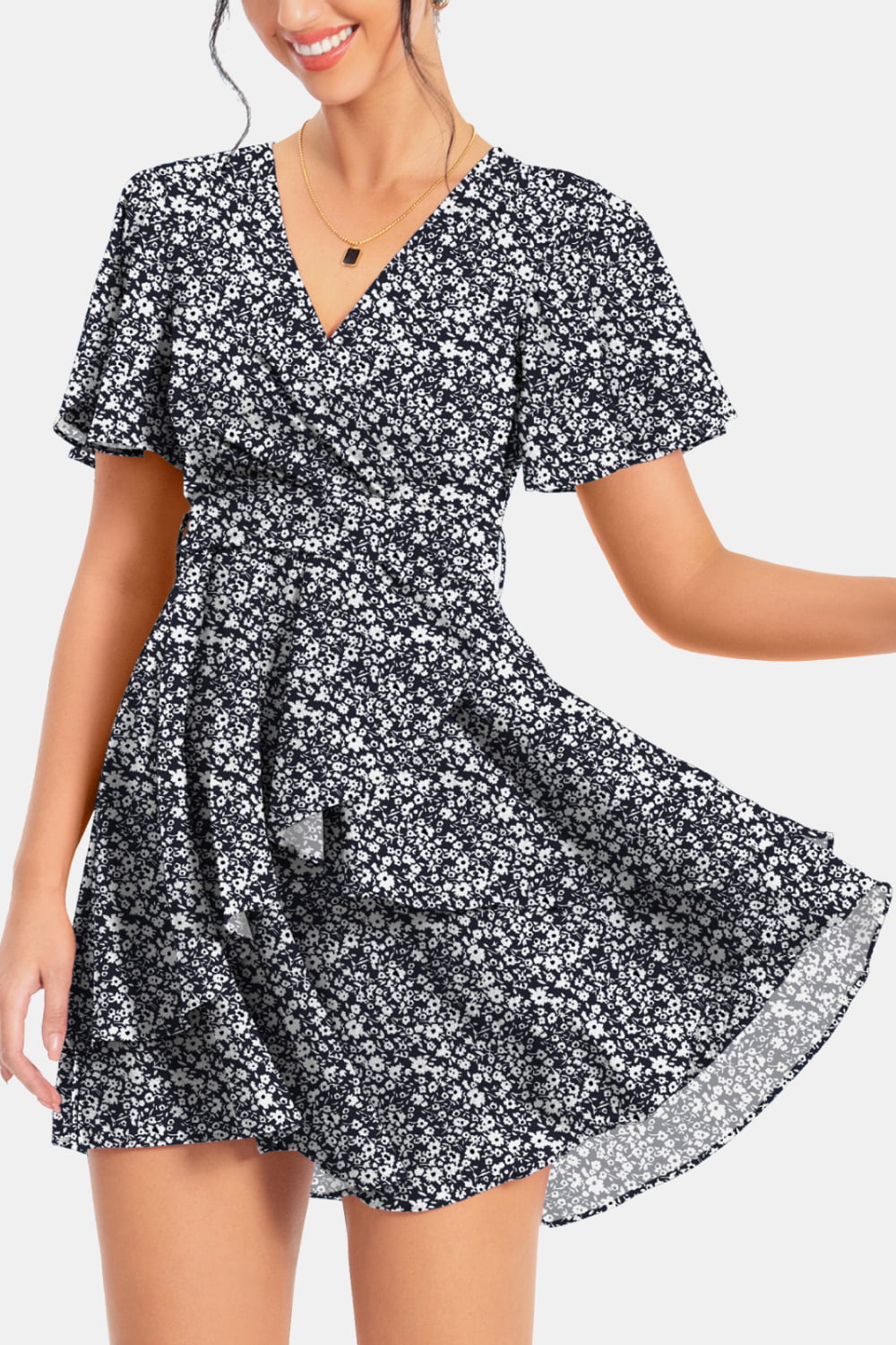 Surplice Neck Flutter Sleeve Dress (9 Colors)