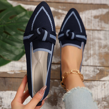 Bow Contrast Trim Point Toe Loafers (5 Colors)
