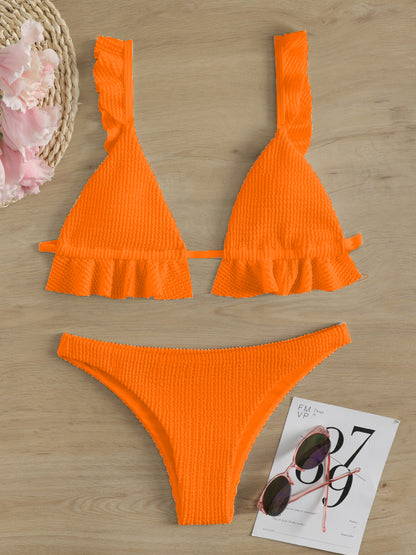 Ruffled Textured Wide Strap Two-Piece Bikini Set (7 Colors)