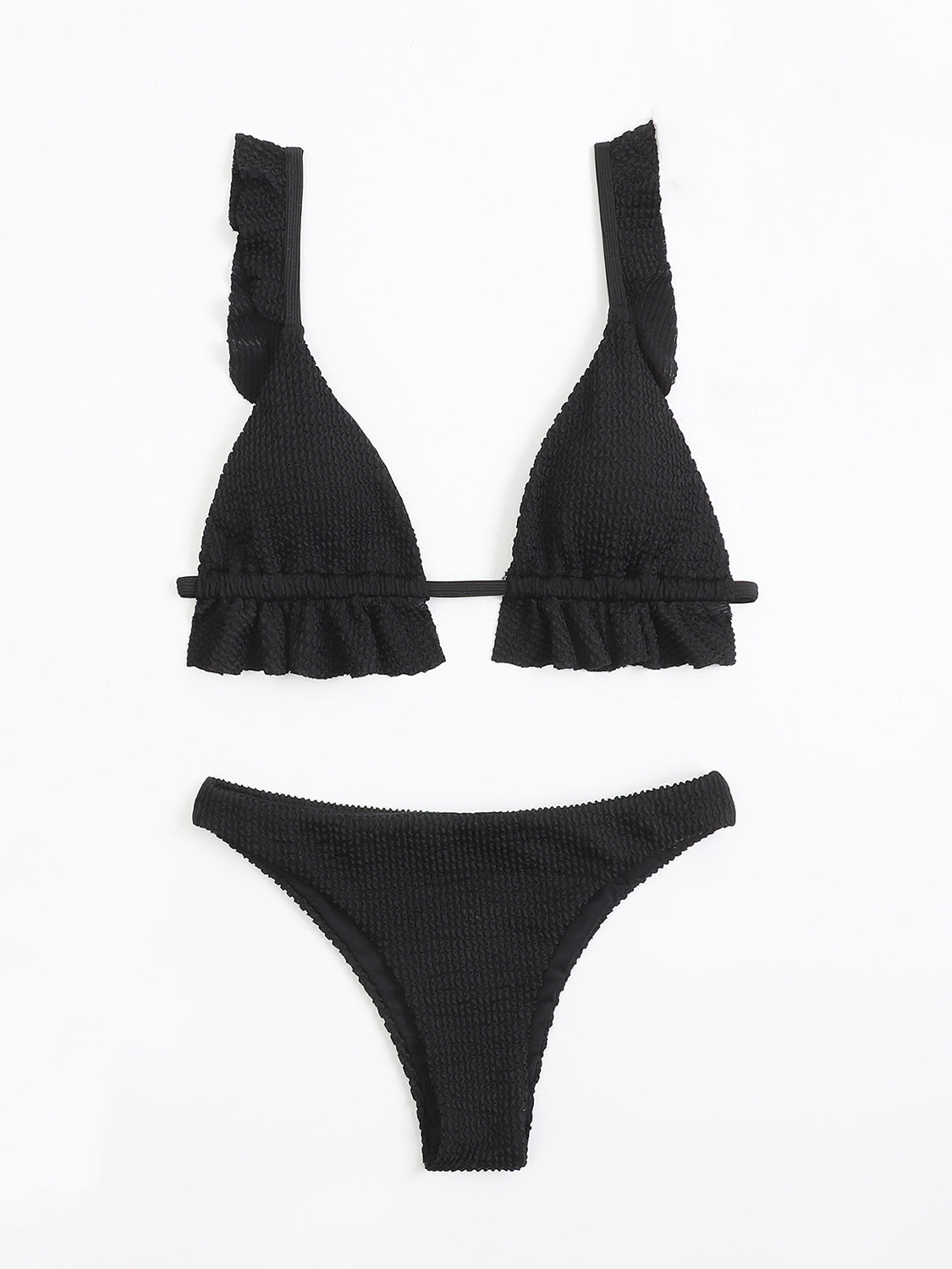 Ruffled Textured Wide Strap Two-Piece Bikini Set (7 Colors)