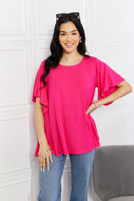 Hot Pink Full Size More Than Words Flutter Sleeve Top