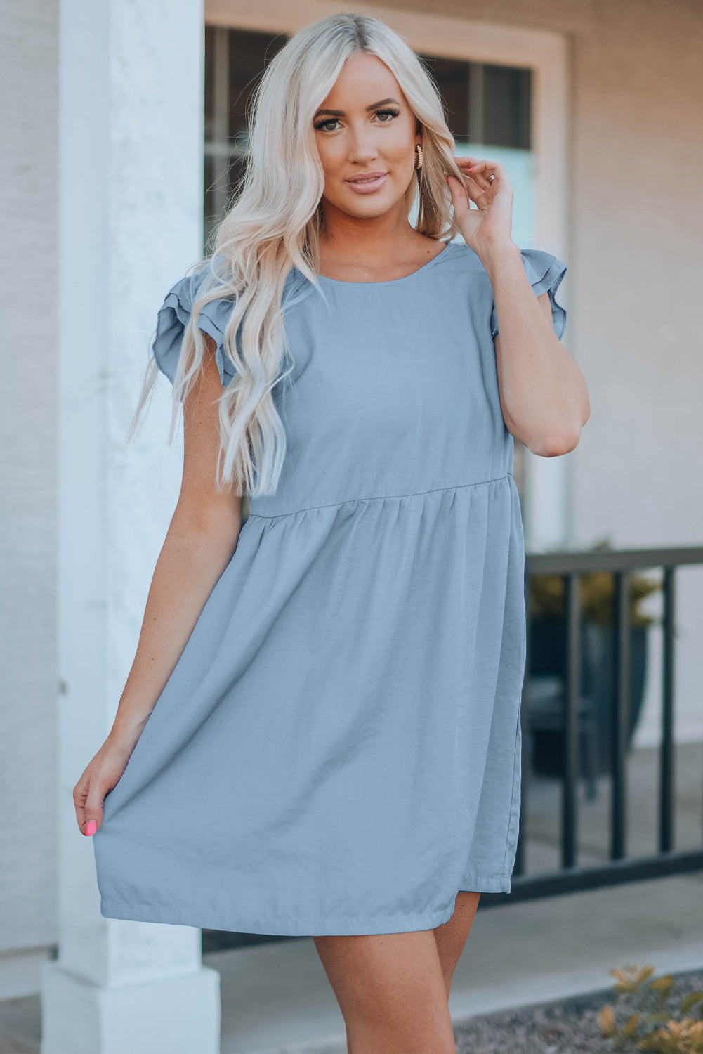 Flutter Sleeve Ruched Mini Dress (3 Colors)