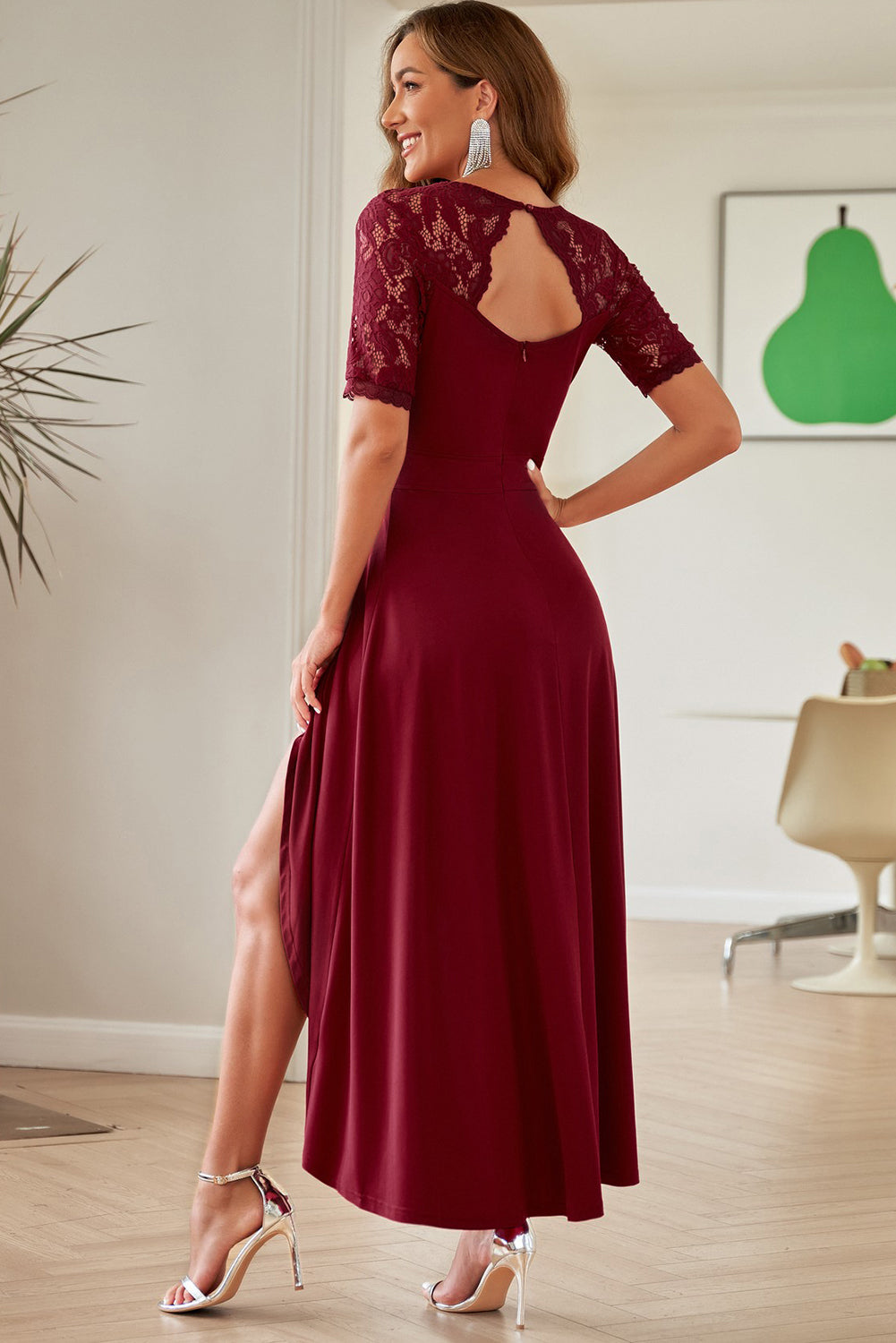 Lace Cutout V-Neck Short Sleeve Dress (2 Colors)