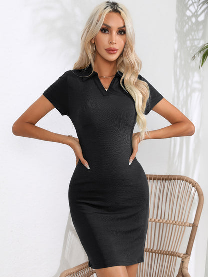 Johnny Collar Short Sleeve Bodycon Dress (3 Colors)