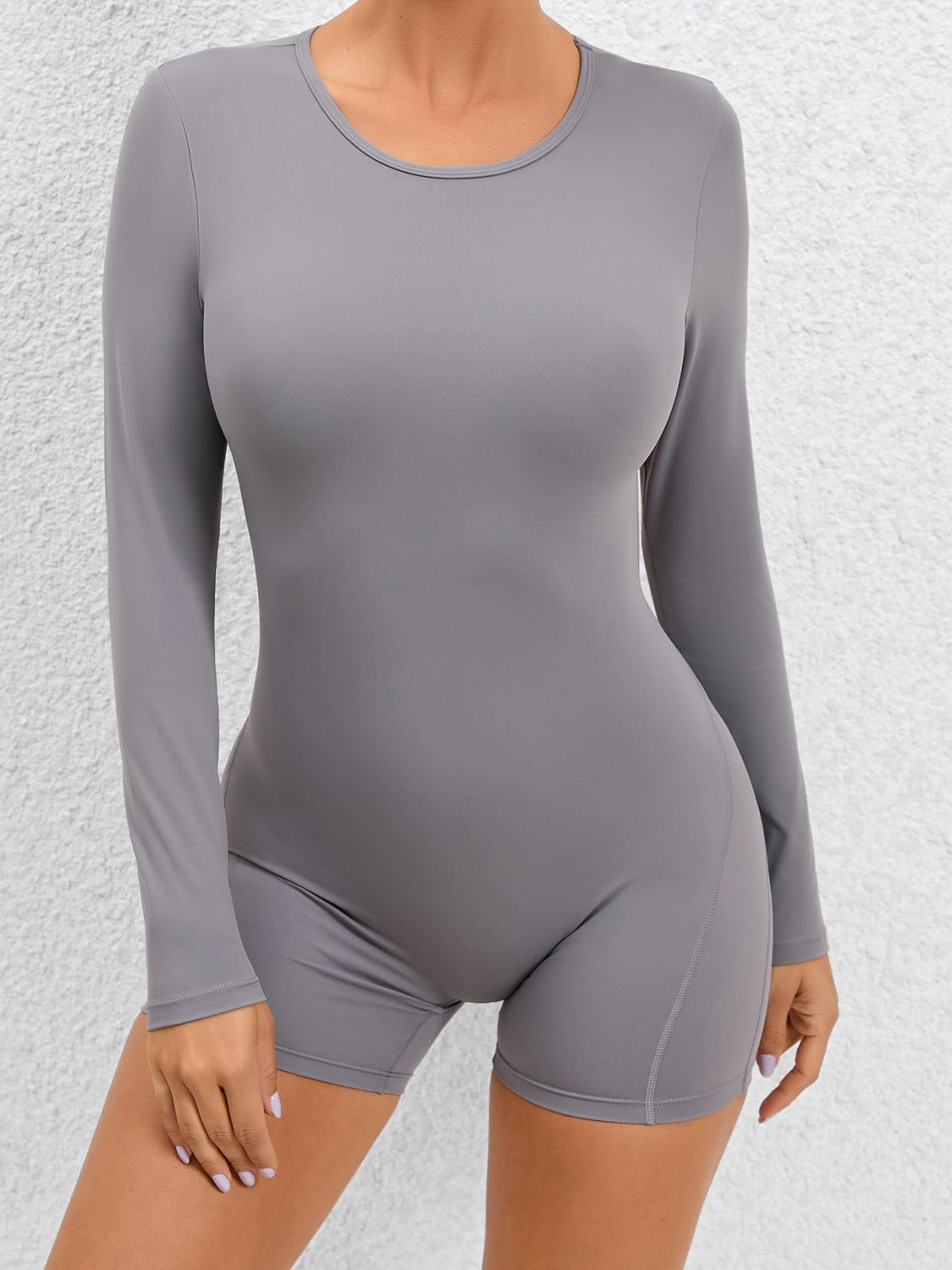Cutout Round Neck Long Sleeve Active Romper (6 Colors)