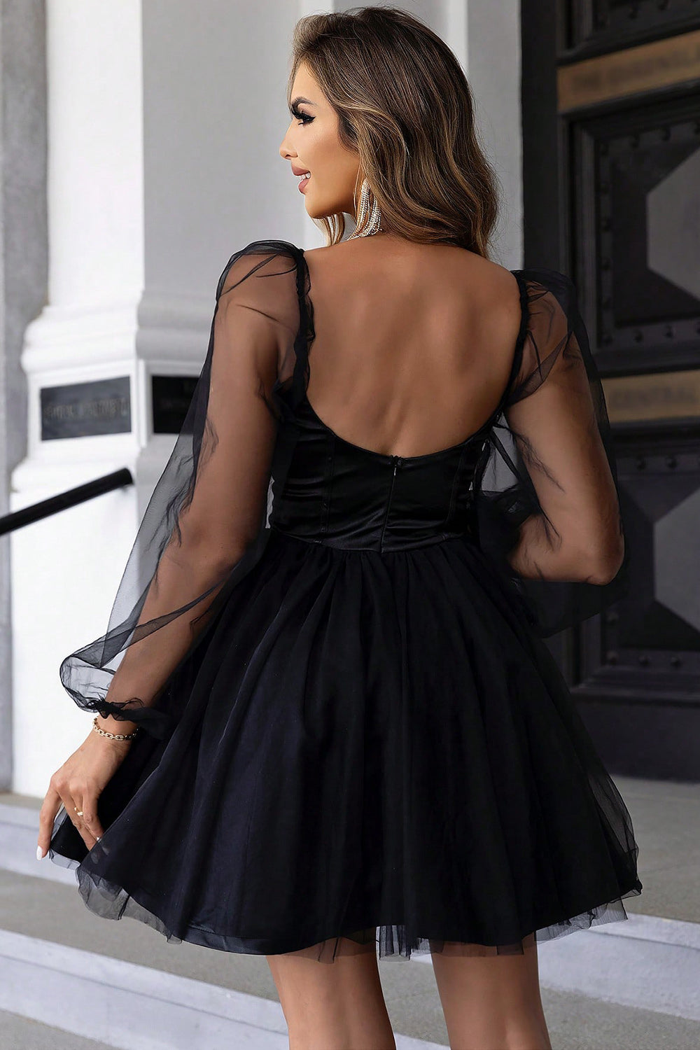 Sweetheart Neck Balloon Sleeve Mini Dress (2 Colors) The Glass Closet Sweetheart Neck Balloon Sleeve Mini Dress (2 Colors) The Glass Closet