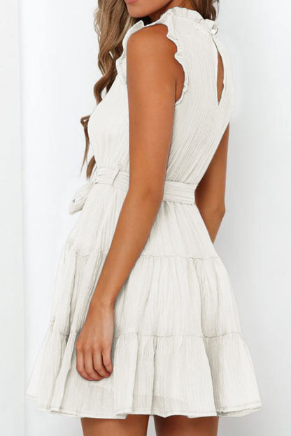 Frill Tied Round Neck Sleeveless Tiered Dress (2 Colors)