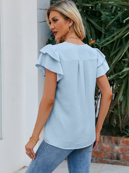 V-Neck Flounce Sleeve Blouse (6 Colors)