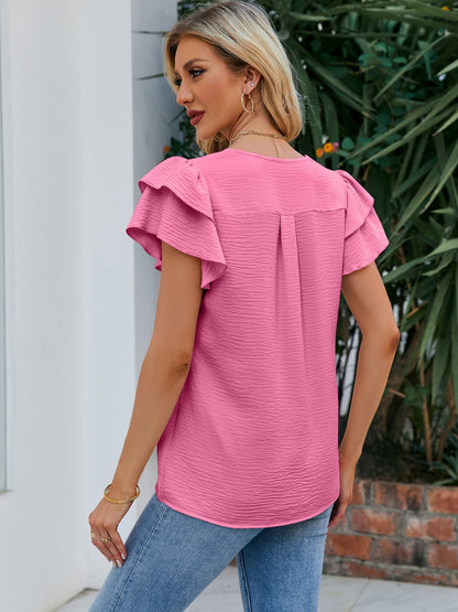 V-Neck Flounce Sleeve Blouse (6 Colors)