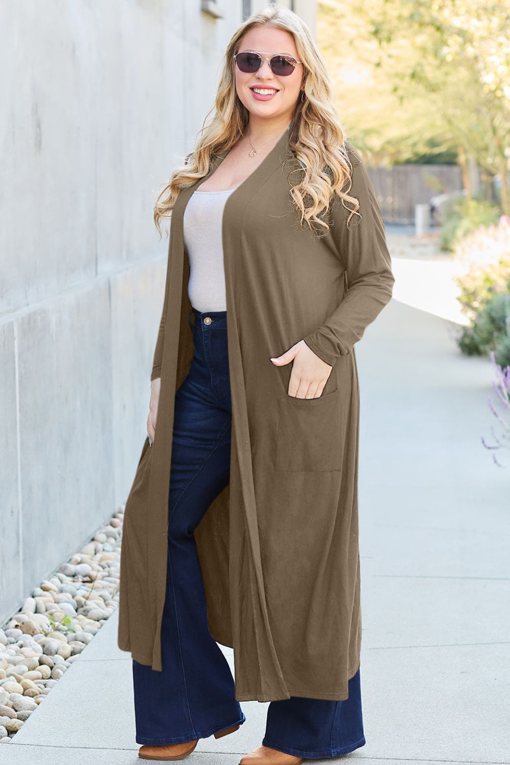 Basic Bae Full Size Open Front Long Sleeve Cover Up (5 Colors up to 3XL)