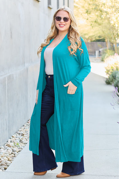 Basic Bae Full Size Open Front Long Sleeve Cover Up (5 Colors up to 3XL)