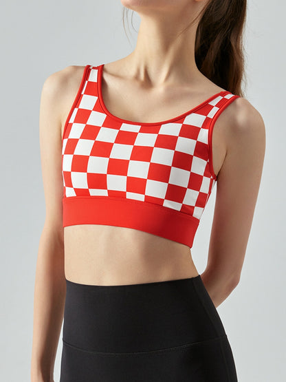Round Neck Plaid Cropped Sports Tank Top (4 Colors)